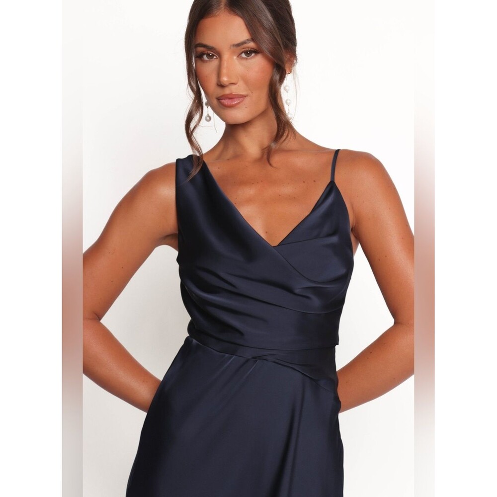 Petal & Pup NWOT Navy Satin One Shoulder Maxi Dress